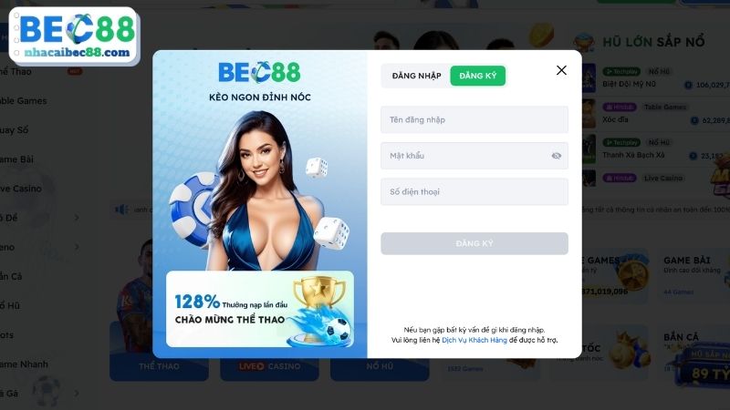 Chi tiết từng bước đăng ký tài khoản tại BEC88
