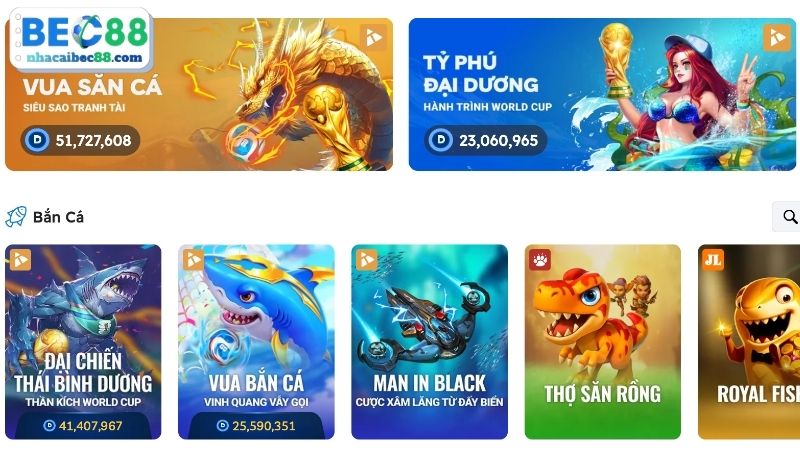 Chinh phục top game Bắn cá đổi thưởng tại BEC88